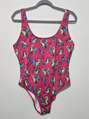 MeUndies Womens Seahorse One Piece Swimsuit Size XL Pink Lined Stretch Whimsical